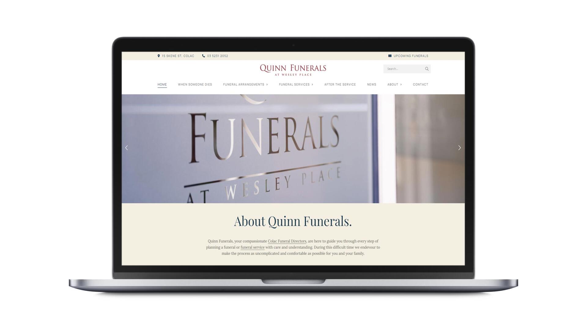 Open laptop showing website design and SEO for Colac funeral home