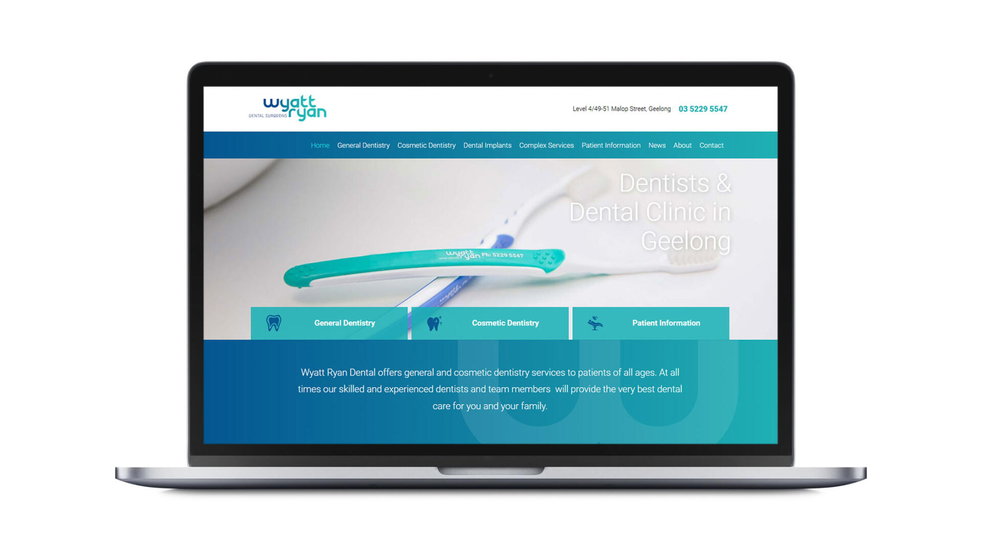 Open laptop showing SEO website designed for Geelong dentist